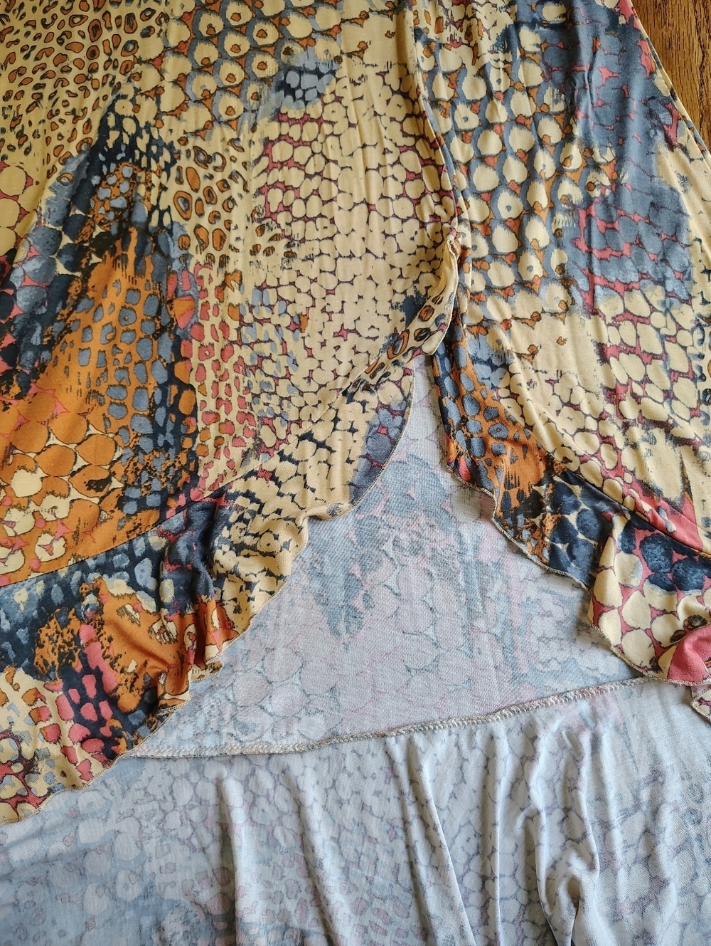 Lascana Maxi Dress — Multi-printed orange asymmetrical Ruffles side slit sz M. - Picture 15 of 16